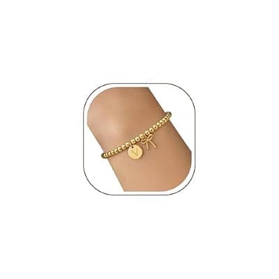 [BAYLAY] BAYLAY Gold Beaded Bracelets for Women-Initial Bracelet Gold Bracelets for Women Copper Beaded Bracelet for Womens Waterproof Jewelry Non Tarnish Jewelry Pulseras para Mujer Gifts for Girlfriend Mom