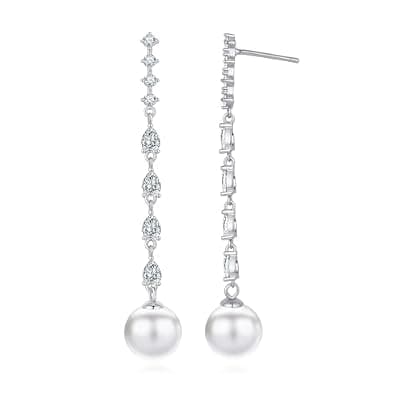 [Sercahene] 925 Sterling Silver Pearl Dangle Drop Earrings for Women, Handpicked AAA+ Quality 10mm White Pearl Hypoallergenic Earrings, Classic Jewelry Gift for Women