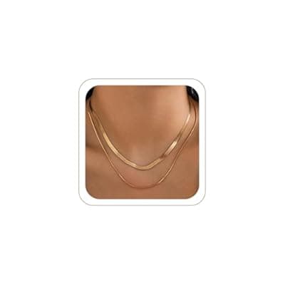 [Kewjig] Kewjig 2PCS Herringbone Necklace for Women, Dainty 14K Gold Necklace for Women Snake Chain Necklace Layered Gold Plated Choker Necklaces for Woman Trendy Jewelry Gifts for Teens