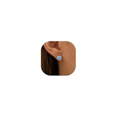 [BAYLAY] BAYLAY Birthstone Earrings for Women, S925 Sterling Silver Earrings Heart Birthstone Stud Earrings with Cubic Zirconia Silver Jewelry Mothers Day Birthday Gifts for Women Mom Grandma