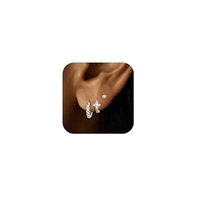 [Bheop] Bheop Gold Silver Earrings Set for Women 14K Gold Silver Plated Dangle Studs Hoop Huggie Earring Pack Multiple Piercing Dainty Cartilage Earring Hypoallergenic Trendy Cubic Zirconia CZ Earring Stack J