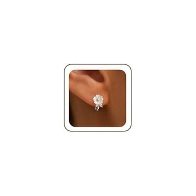 [Honsny] Honsny Gold/Silver Flower Pearl Huggie Hoop Earrings for Women Trendy Hypoallergenic 14K Gold Plated Non Tarnish Hoops Dainty Cute CZ Bridal Bridesmaid Earrings Waterproof Jewelry Birthday Gifts