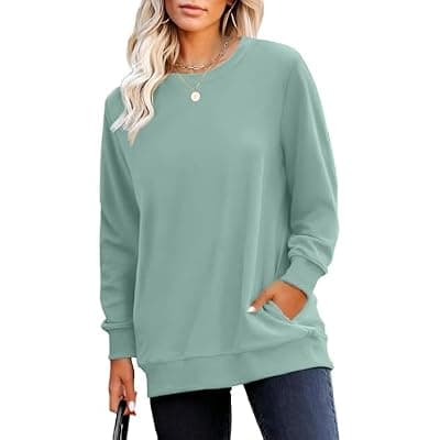 [RUMIA] RUMIA Crewneck Fall Sweatshirts for Women Trendy- Women's Plain Long Sleeve Pullover Tops with Pockets Fashion