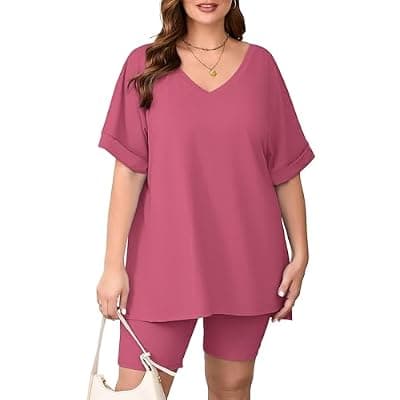 [AusLook] AusLook Women's Plus Size 2 Piece Short Outfits Set Short Sleeve Tops and Shorts Pants Lounge Jogging outfits Matching Set