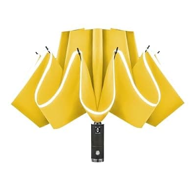 [Lejorain] Lejorain Automatic Folding Umbrella Inverted - Upside Down Yellow Windproof Umbrella LED Flashlight Handle With Reflective Strip