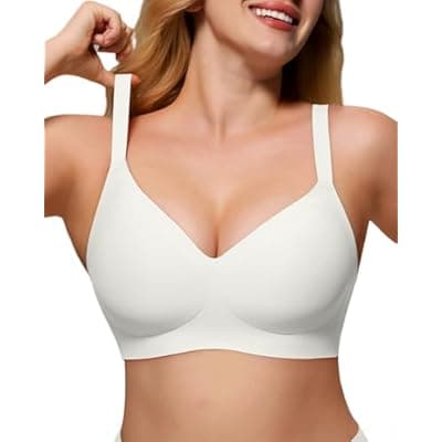 [As Fairy] As Fairy Womens Soft Comfortable No Underwire Bras V Neck Seamless Push Up Bralettes Full Coverage Tshirt Brassiere