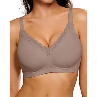 [HORISUN] HORISUN Wireless No Underwire Bra for Women V-Neck Lace Trim Jelly Supportive Seamless Bra Comfortable Tshirt Bralette