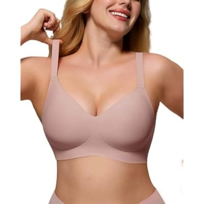 [As Fairy] As Fairy Womens Soft Comfortable No Underwire Bras V Neck Seamless Push Up Bralettes Full Coverage Tshirt Brassiere