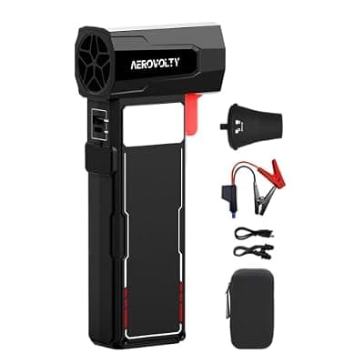 [Aerovolty] 4-in-1 Car Dryer Air Blower with 3LB Thrust, 100K RPM Turbo Jet Blower | Car Wash Drying, Light Cleanup, 2000A Jump Starter, 15000mAh Power Bank, 400lm 3-Mode LED, 2lb Body, Safety Clamps, Case