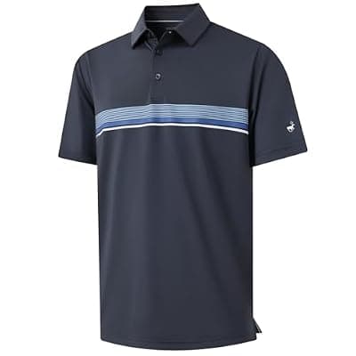 [Rouen] Rouen Mens Polo Shirts Short Sleeve Dry Fit Lightweight Performance Casual Athletic Striped Print Golf Shirts for Men
