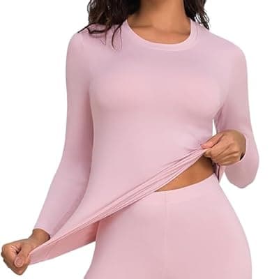 DHSO Long Sleeve Thermal Shirt For Women Fleece Lined Undershirt - Soft Warm Base Layer Tops Cold Weather