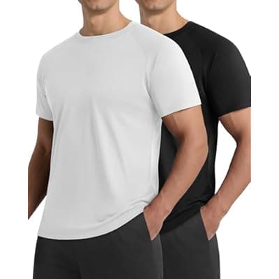 [Barjneel] Barjneel 2 Pack Workout Shirts for Men - Black Casual Quick Dry Moisture Wicking Men's T-Shirts for Gym Running