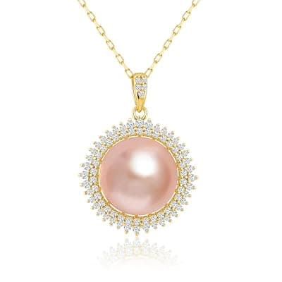 [Sercahene] 11-12mm Freshwater Cultured Pearl Pendant Necklace White/Pink/Purple Cultured Pearl Jewelry Pendant Women's Gold-Plated & Sterling Silver Necklace an Elegant Gift for Wife or Mom Birthday, Anniversary