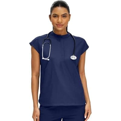 [YeeFitta] Women’s Medical Scrub Top, Mandarin Collar Nursing Scrub Shirt, Loose Fit Healthcare Uniform Top with 2 Pockets