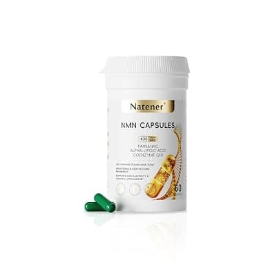 [Natener] Natener 7 in 1 400mg NMN Supplement with NAC, Resveratrol & Coenzyme Q10 for Increased NAD Levels*, DNA Repair, Energy, Focus & Healthy Aging*, High Absorption Cellular Health Complex, 60 Capsules