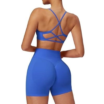[EFOGEP] Women's 2 Piece Workout Sets Criss Cross Sports Bra High Waist Shorts Yoga Gym Outfits