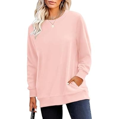 [RUMIA] RUMIA Crewneck Fall Sweatshirts for Women Trendy- Women's Plain Long Sleeve Pullover Tops with Pockets Fashion