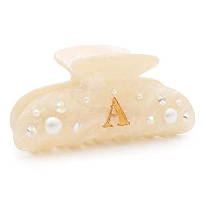 [Yunethere] Yunethere Gifts for Women - Cute Claw Clip, Birthday Gift, Claw Clips, Fashion Accessories, Glitter Hair Clips, Pearl Hair Claw Clips, Personalized Gifts for Women, Rhinestone Hair Clips- Letter A