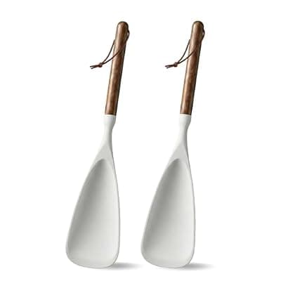 [TOPAA] 2-Pack Silicone Spoonula with Wooden Handle, BPA-Free Spatula Spoon for Nonstick Cookware, Heat Resistant Cooking Spoon for Mixing, Scraping, Scooping and Serving(White)