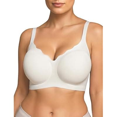 [Soft Intention] Soft Intention Scalloped Wireless Bras for Women No Underwire Supportive Wireless Push Up Full Coverage
