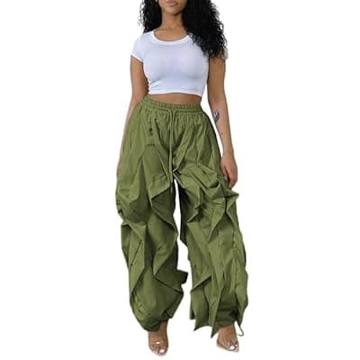 [knowfashionstyle] knowfashionstyle Cargo Pants for Women Baggy Loose Fit Y2K Casual Pant Drawstring Wide Leg Streetwear Sweatpants