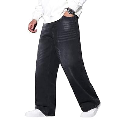 [QGRSWBC] QGRSWBC Baggy Jeans Men Wide Leg Hip Hop Jean Casual Y2K Denim Pants Loose Fit Skater Long Trousers