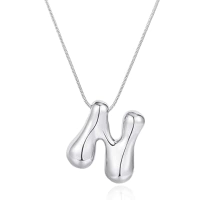 [FCBTOCO] FCBTOCO Initial Necklace for Women，Gold Silver Bubble Balloon Letter Necklace，Dainty Personalized Puffy Chunky Name Necklaces，Trending Jewelry Gift