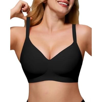 [As Fairy] As Fairy Womens Soft Comfortable No Underwire Bras V Neck Seamless Push Up Bralettes Full Coverage Tshirt Brassiere