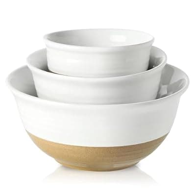 [HASENSE] HASENSE Ceramic Mixing Bowls, Large Serving Salad Pasta Bowls Set, 2.1/1.0/0.5 Qt for Entertaining, White Nesting Batter Bowls for Prepping Baking, Dishwasher Microwave Safe, Set of 3