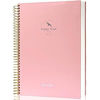 [FLYING EAGLE] FLYING EAGLE Blank Spiral Notebook Journal 8.5 x 11, 210 Pages Hardcover Sketchbook for Drawing, Pink