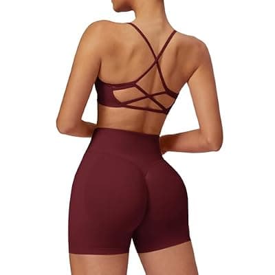 [EFOGEP] Women's 2 Piece Workout Sets Criss Cross Sports Bra High Waist Shorts Yoga Gym Outfits