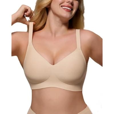 [As Fairy] As Fairy Womens Soft Comfortable No Underwire Bras V Neck Seamless Push Up Bralettes Full Coverage Tshirt Brassiere