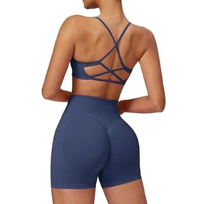 [EFOGEP] Women's 2 Piece Workout Sets Criss Cross Sports Bra High Waist Shorts Yoga Gym Outfits