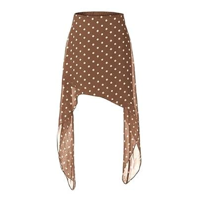 [EXLURA] EXLURA Women Summer Boho Skirts Polka Dot Asymmetrical Midi Skirt Y2K Elastic Waist Flowy Skirts Beach Vacation Cover Ups