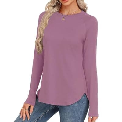 [GAYHAY] GAYHAY Long Sleeve Tunics or Tops to Wear with Leggings - Loose Fit Crew Neck Curved Hem Shirts Fall Winter Clothes 2026