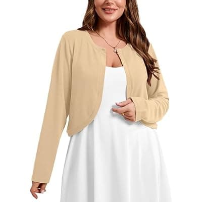 [AusLook] AusLook Plus Size Women Shrug Long Sleeve Lightweight Open Front Knit Cropped Bolero Cardigan Sweater 1X-5X