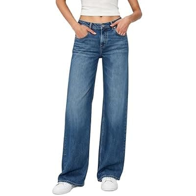 [Flvsun] Flvsun Women's Wide Leg High Waisted Jeans Stretchy Denim Pants Loose Fit Baggy Straight Leg for 2026 Trendy Outfits