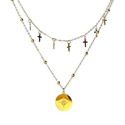 [JOUYE] Cross Necklace for Women 18K Gold Plated Layered Cross Pendant Necklace | Adjustable Layering Choker Necklaces Dainty Stackable Necklaces