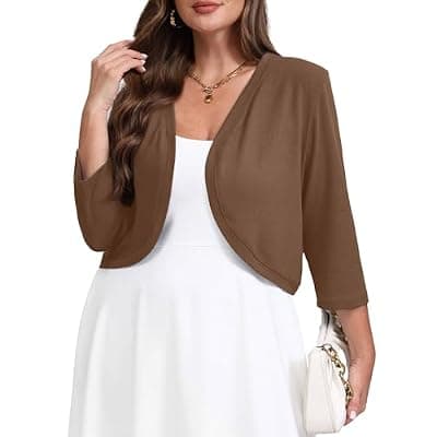 [AusLook] AusLook Plus Size Women 3/4 Sleeve Shrug Lightweight Open Front Knit Cropped Bolero Cardigan Sweater 1X-5X