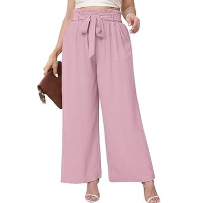 [AusLook] AusLook Women's Plus Size Wide Leg Lounge Pants with Pockets High Waisted Palazzo Adjustable Tie Knot Flowy Trousers
