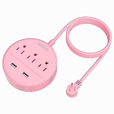[NTONPOWER] 10 ft Long Extension Cord Power Strip with USB, NTONPOWER Pink Charging Station with 3 Outlet and 2 USB, Travel Power Strip Flat Plug, Wall Mount for Home Office Dorm Room and Cruise Ship, ETL Listed