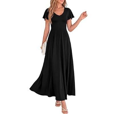[BTFBM] BTFBM Formal Dresses for Women Summer Outfits V Neck Ruffle Sleeve A Line Maxi Elegant Cocktail Wedding Guest Dress 2026