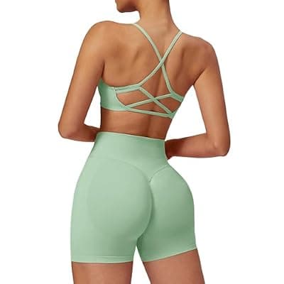 [EFOGEP] Women's 2 Piece Workout Sets Criss Cross Sports Bra High Waist Shorts Yoga Gym Outfits