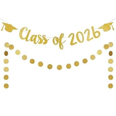 [TeePolly] Gold Glitter Class of 2026 Banner Class of 2026 Graduation Decorations, 2026 Graduation Banner Class of 2026 Sign for College 2026 Graduation Party Decorations Gold