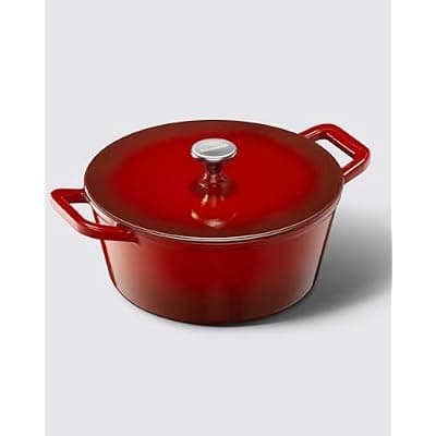 [Roomena] Dutch Oven Pot with Lid, 6QT Enameled Cast Iron Dutch Oven for Sourdough Bread Baking, Braising & Roasting, Dual Handle, 500℉ Oven Safe, All Cooktops Compatible, Cerise