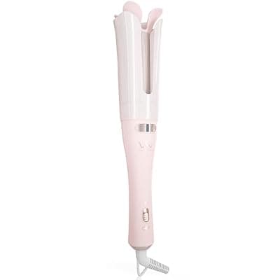 [JINRI] Automatic Rotating Curling Iron, Pumped-Up Volume, Long Barrel Curling Wand for Long Hair, Ceramic Hair Curler for Women, Lasting Volume, Volumizing Hair Iron, Gold Blush, 1.26 Inch