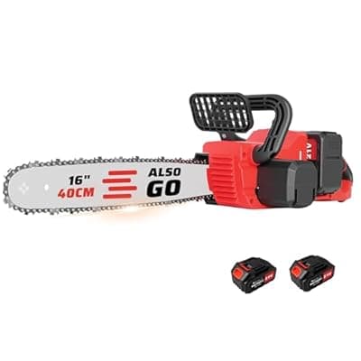 [ALSO GO] 2026 New 16“ Cordless Chainsaw: Brushless Electric Saws with 2×3.0Ah Batteries & Charger, Tool-Free Chain Tension, Auto Oiling, for Tree Trimming, Wood Cutting, Yard Work
