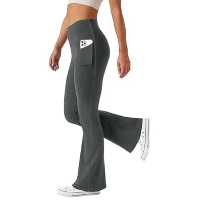 [JEKAOYI] JEKAOYI Women's Flare Yoga Pants with Pockets High Waist Casual Bell Bottom Bootcut Leggings
