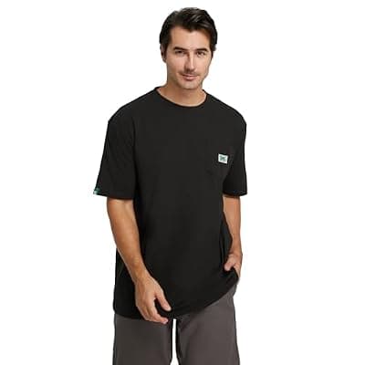 [SKPRO] SKPRO Men's T-Shirt, Black Oversized T Shirts for Men, Crew Neck Work Shirt - Loose Fit Pocket T Shirts, Soft Casual Tee