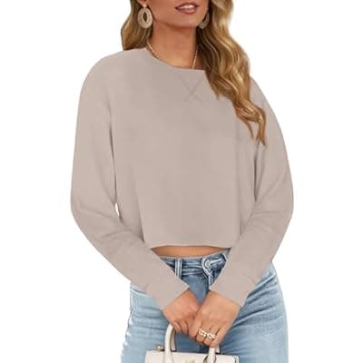 [JINKESI] JINKESI Womens Long Sleeve Crewneck Cropped Sweatshirt Soft Loose Pullover Tops Fall Outfits